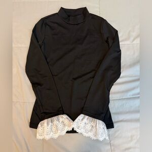 SHEIN Black Mock Neck Long Sleeve Top with White Lace Cuffs | Size Small NWOT